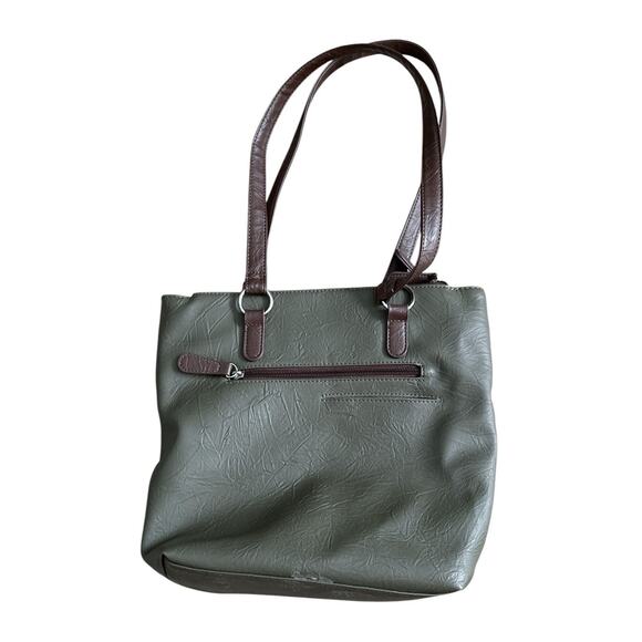 STONE & CO Olive Green Brown Nancy Leather PVC Tote Shoulder Bag Purse - Picture 2 of 11